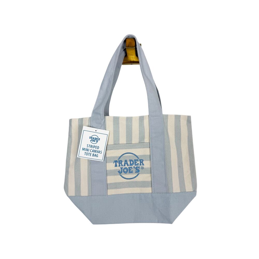Trader Joe's Mini Tote Bag Pastel Canvas Blue Stripe 2026